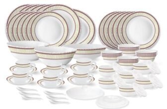 Larah by Borosil Elega Fluted Series Opalware Dinner Set | 66 Pieces for Family of 6 | Microwave & Dishwasher Safe | Bone-Ash Free | Crockery Set for Dining & Gifting | Plates & Bowls | White