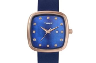 TIMEX Analog Watch for Women with Blue Square Dial & Blue Leather Strap Band Water Resistant Women’s Wrist Watches – TWEL20601