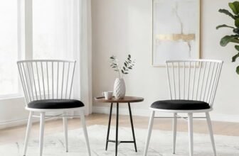 Amazon Brand- Solimo Iron Chair with Cushioned Seat | Comfortable & Plush Seating | Rustic Finish | Durable Metal Frame | Ideal for Living Room, Dining & Bedroom | Set of 2 | White