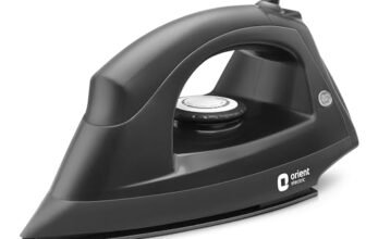 Orient Electric Fabriglide 1000W Electric Dry Iron for Clothes with German Weilburger Soleplate | Multi-Fabric Temperature Control | Uniform Heating | 2-Year Warranty by Orient| Black & Grey