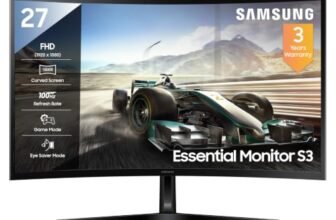 Samsung 27″ (68.5cm) 100Hz Curved Monitor|1800R Curved Screen|100Hz|4ms|SRGB 95%|Ports-HDMI,D-Sub,Headphone|Game Mode|EyeSaver Mode|16.7M Color Support|Flicker Free|Off Timer Plus|LS27D368GAWXXL|Black