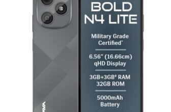 Lava Bold N4 Lite (Ghost Silver, 3GB RAM, 32GB Storage) | 6.56″ qHD Display | 8MP Rear Camera | 5000 mAh Battery | Free Service @ Home | Fingerprint Reader | Charger & Phone-Cover in Box