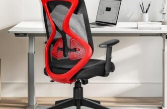 Da URBAN® Merlion Office Chair, Mid Back Mesh Ergonomic Home Office Desk Chair with 3 Years Warranty, Adjustable Armrests,Tilt Lock Mechanism (Red)