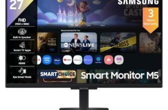 Samsung 27″ M5 Smart Monitor with Smart TV Experience (Smartchoice) |FHD 1920 x 1080| Screen Mirroring | IPS Pane l TV Plus| Speakers | Adaptive Sound | Wi-Fi | HDMI |Bluetooth| LS27FM500EWXXL | Black