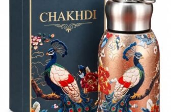 CHAKHDI Small Water Bottle 300ml, Mini Stainless Steel Drinking Bottle with Leak-Resistant Lid and Keyring, Compact Reusable Bottle for Office, School, College, Travel, Gold Peacock