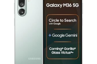 Samsung Galaxy M36 5G Mobile (Serene Green, 6GB RAM, 128GB Storage) | Google Gemini| Gorilla Glass Victus+ | 7.7mm | AI Enhanced 50MP OIS Triple Camera| Nightography| Lag-free Gaming | Without Charger