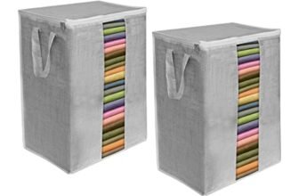 PrettyKrafts Non-Woven Extra Large Saree Cover for Storage/Cloth Organizer for Storage/Saree Bags with Zip/Saree Organizer For Wardrobe/Cloth Storage With Transparent Window, Set of 2, Grey
