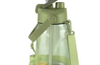 MILTON Eros 1000, 2-in-1 Sip or Gulp Lid Water Bottle 960ml | Unbreakable – Crystal Clear Plastic | Leak-Proof & BPA-Free, One-Click Open | Ideal for School, Office, Gym & Travel Use, Military Green