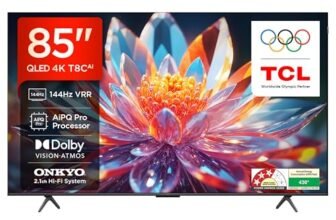 TCL 215 cm (85 inches) 4K Ultra HD Smart QLED Google TV | 120Hz Refresh Rate | 3GB RAM | 40W Onkyo 2.1ch Speakers | Dolby Vision & Atmos | 85T8C