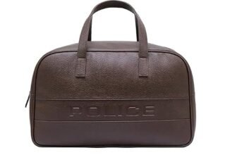 Police Men’s Brown Vegan Leather 40 L Duffle Bag | Premium Travel & Gym Bag | Top Handle Carry | Spacious & Durable Design (Dark Brown)