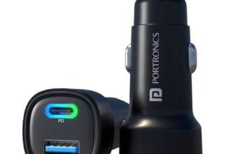 Portronics 80W Dual Output Fast Car Charger with Type-C PD & USB, LED Indicator, Charging Adapter Compatible with Cars for iPhone & Android Smartphone, Smartwatch, Earbud, Power Bank (Black)