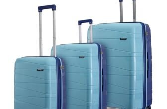 Provogue Azure Hard-Sided PP Set of 3 Luggage Suitcase | Expandable Space with 8 Wheels Trolley Bags for Travel | Lightweight with Combination Lock | 5 Year Warranty (Saphire Blue/Peacock Blue)