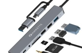 Amkette 8-in-1 Plus (A+C) USB Hub for Laptop, USB Hub Type C with USB 3.0, SD/TF Card Reader, 3.5mm Audio Jack, External HDD Support, Type C Hub Compatible with Windows, macOS & Linux