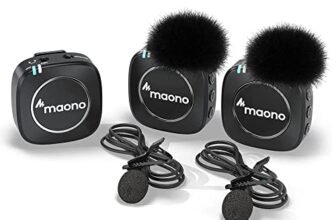 MAONO Compact Wireless Lavalier Microphone, 2.4GHz Dual Lapel Mics with Real-time Monitoring, Gain Adjustment and Mute for Interview, Vlogging, Live Streaming, Phone, Camera (WM820 A2)