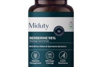 Miduty High Strength Berberine HCL 98% For Metabolism & Blood Sugar Control- Diabetic and Pre-Diabetic Care – Stop Sugar Cravings | 60 Veg Capsule