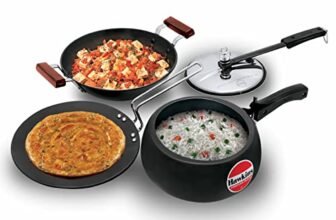 Hawkins Triniti Kitchen Set (Tava, Deep-Fry Pan, Inner Lid Pressure Cooker), Black (PCWSET1), Hard Anodised Aluminium