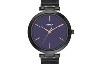 TIMEX Analog Watch for Women with Purple Round Dial & Black Stainless Steel Bracelet Band Water Resistant Women’s Wrist Watches – TWEL118SMU05