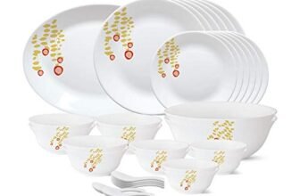 Larah by Borosil – Tiara Series, Pebbles, 33 Pcs, Opalware Dinner Set, White