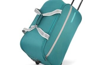 Lavie Sport Polyester Lino Wheel Duffel Bag | 2 Wheel Duffle Bag | Built to Last Wheels and Trolley,Teal,30 Cms