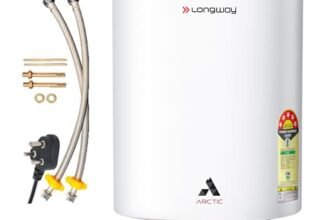 Longway Arctic 5 Star Rated Storage Water Heater for Home with Advanced Multi-Layered Safety System & Anti-Rust Coating | Glassline Coated Tank | Suitable for Hard Water & High-Rise Building (White)