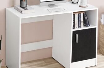 ABOUT SPACE Study Table with Bottom Storage – WFH/Office Computer Table for Laptop, PC, Working, Drawing for Home Office Desk Engineering Wood(White & Black Mahogany- L 95 x B 45 x H 75 cm)