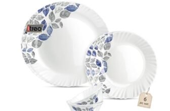 Treo by Milton Opalware Aurelia Lunis Dinner Set of 6 | Serving for 2 | Microwave & Dishwasher Safe | Bone-Ash Free | Tempered Toughness | Plates & Bowls | Crockery Set for Dining & Gifting