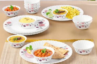 Larah by Borosil Pack of 18 Opalware Dinner Set(Pink, Microwave Safe)