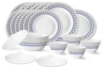 Larah by Borosil Ocean Fluted Series Opalware Dinner Set | 31 Pieces for Family of 6 | Microwave & Dishwasher Safe | Bone-Ash Free | Crockery Set for Dining & Gifting | Plates & Bowls | White