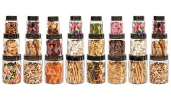 CELLO Diamond Pet Storage Container for Kitchen Set of 24 Pcs Black | 8x300ml, 8x650ml, 8x1200ml Freezer & Fridge Safe Stackable Airtight Kitchen Storage Container Jar Set for Candy Beans Flour Pastry