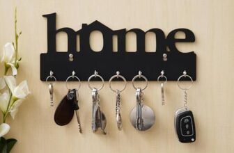Webelkart Premium Home Keys Wooden Key Holder (29 cm x 13.5 cm x 0.4 cm, Wood) 7 Hook – Decorative Items for Home Decor (Black)