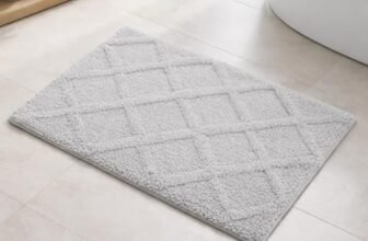 RUGS WORLD Bath Mat, Grey, Microfiber, 65×45 cm, 1800 GSM, High Pile, Diamond Pattern, Machine Made