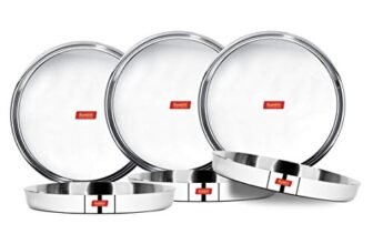 Sumeet 22 Gauge Stainless Steel Traditional Dinner Plate/Thali 25.8Cm (1.5Ltr) – Set of 6pc