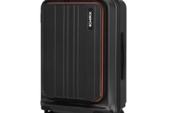HRX Charcoal Grey Cabin Size Urban Laptop 2.0 Polycarbonate Hard Shell Suitcase with Front Laptop Compartment – Premium Travel Trolley Bag with 8 Spinner Wheels, Number Lock & Water Resistant Body