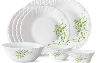Larah by Borosil Erba Opalware Dinner Set, 13 -Piece, White