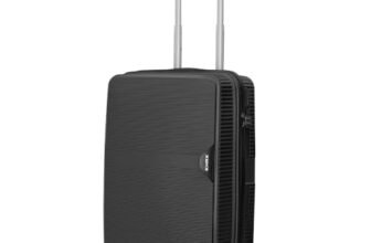 HRX Haileys Black Cabin Size Parabola Polypropylene Hard Shell Suitcase – Premium Travel Trolley Bag with 8 Spinner Wheels, Number Lock & Water Resistant Body