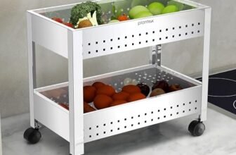 Plantex Vegetable Trolley with Wheels/Onion Potato Rack for Kitchen/Vegetable Storage Rack/Stainless Steel Kitchen Organizer/Fruit Basket (Silver)