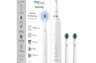PORClean SpinPRO Electric Toothbrush for Adults – 53° Oscillating Rotary Cleaning, 5 Modes, 5600–8500 RPM, 2-Min Smart Timer, DuPont Tynex Bristles, 30-Day Battery, IPX7 Waterproof, Rechargeable brush