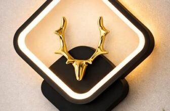 Homesake® LED Wall Lamp for Living Room Bedroom, Modern Golden Deer Decorative Wall Light, Warm White Indoor Designer Home Decor Light, Stag Face, Square Frame, (Black, Square)
