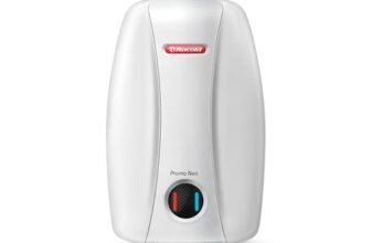 Racold PRONTO NEO Electric Instant Water Heater 5L – Vertical Geyser for Bathrooom, Anti Backflow System, 3 Safety Levels, Rust Proof Body, Faster Heating, with Fire Retardant Cable, White