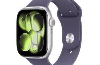 Apple Watch Series 11 GPS 46mm Silver Aluminium Case with Purple Fog Sport Band – M/L