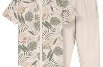 BULLMER Cotton Blend Trendy Clothing Set With Shirt & Pants Co-Ords For Men Beige/Beige Large, Printed