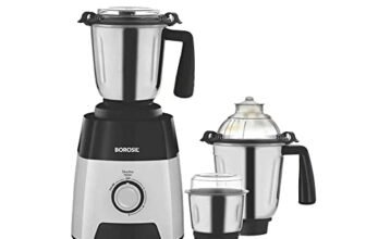 Borosil Silverline Mixer Grinder, for Wet/Dry Mixing & Grinding, 750 Watts, 3 Stainless Steel Jars (400 ml Chutney Jar, 1.5 L Blending Jar, 1.2 L Dry/Wet Grinding Jar), Mixie for Kitchen