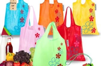 Oytra Foldable Shopping Bag Set of 6 Reusable Grocery Bags Strawberry Design Expandable Foldable Carry Bags for Women Portable Folding Vegetable Market Tote Pouch