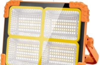 BRAMANI E COMMERCE 100W LED Construction Spotlight – Portable Battery Solar Light, 10000 LM, 12000 mAh USB‑Rechargeable, 4 Light Modes, 100W Work Light, Emergency Camping & Outdoor Lamp – Orange