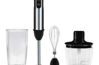 Wipro Elato FMB 204 Hand Blender with Chopper and Whisk|Powerful 200 Watt Copper Motor With Rust Free Steel Arm|3 in1 Multi-functional Mode|Four In One Blade-Churn, Whip,& Blend|Black|2- Year Warranty