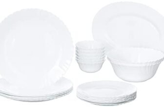 Larah by Borosil Fluted Series Snow Opalware Dinner Set | 21 Piece for Family of 6 | Microwave & Dishwasher Safe | Bone-Ash Free | Crockery Set for Dining & Gifting | Plates & Bowls | White