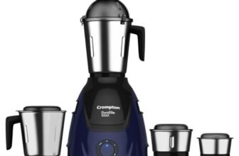 Crompton DuroElite 1000 watts 4 jar | Mixer Grinder | 100% copper motor | Ball bearing | Metal jar base | LED speed indicator | Lid lock design | Black and Blue