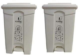 Cello Strong Plastic Step-On Pedal Garbage Dustbin 60 Ltr White & White (COMBO)
