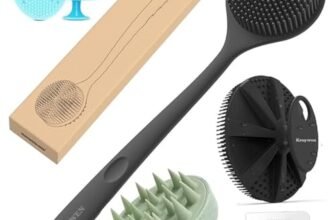 KROYWEN Soft Silicone Back Scrubber Long Handle Bath Brush + Body Scrubber Bath Brush + Scalp Massager for Hair + Face Scrubber Brush, Combination Combo, Super-Exfoliating & Lathering Body Scrubber, Shower Brush | BPA-Free | for Men and Women (7 Pcs Combo)