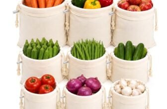 Beddify Set of 9 Reusable 100% Cotton Vegetable Bag for Fridge, Cotton Vegetable Bags for Refrigerator, Fridge Organiser Storage for Vegetables and Fruits, Multipurpose Eco-Friendly Drawstring Bags